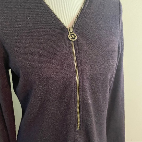 MICHAEL KORS Deep Plum Knit Sweater Dress With Zipper Front Size Medium - Picture 3 of 7